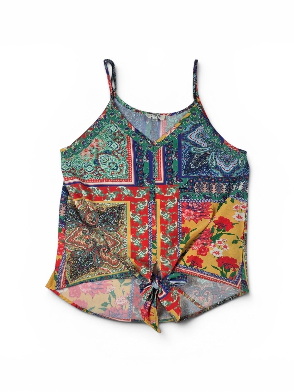 Umgee Colorful Patchwork Tie-Front Cami Top - Picture 4 of 9